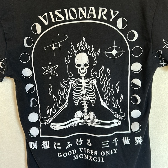 Weekend Warrior Black Good Vibes Only Visionary Skeleton T-shirt.  Size Small - Picture 3 of 4